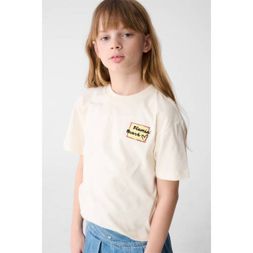 Shoeby T-shirt met backprint ecru Meisjes Katoen Ronde hals Backprint - maat 146/152 afbeelding