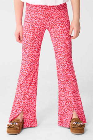 high waist flared broek met hartjes roze