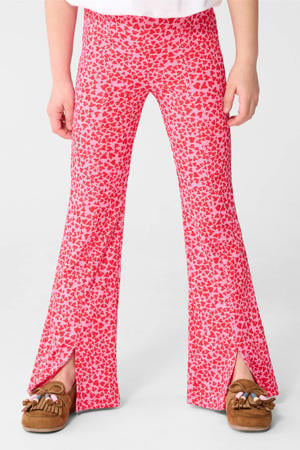 high waist flared broek met hartjes roze