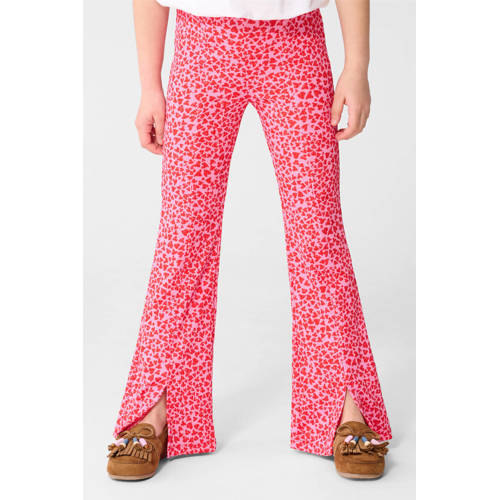 Shoeby high waist flared broek met hartjes roze Meisjes Polyester Hartjes - maat 98/104 afbeelding