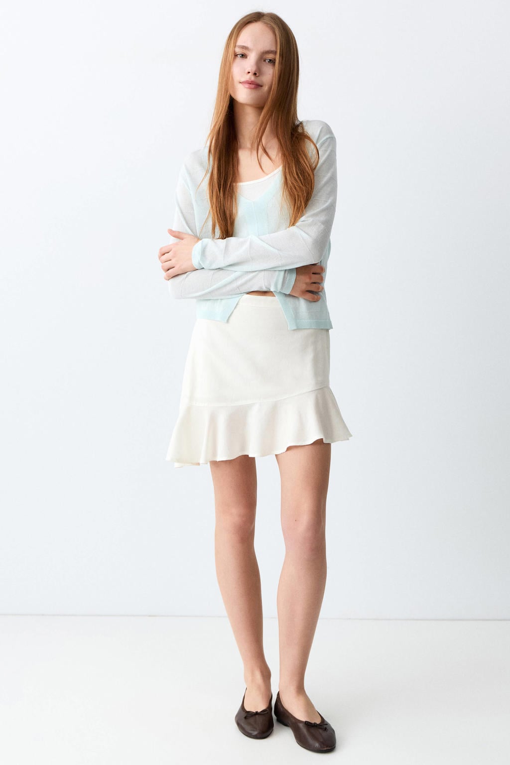 Witte meisjes MANGO TEEN korte rok gemaakt van viscose en met elastische tailleband