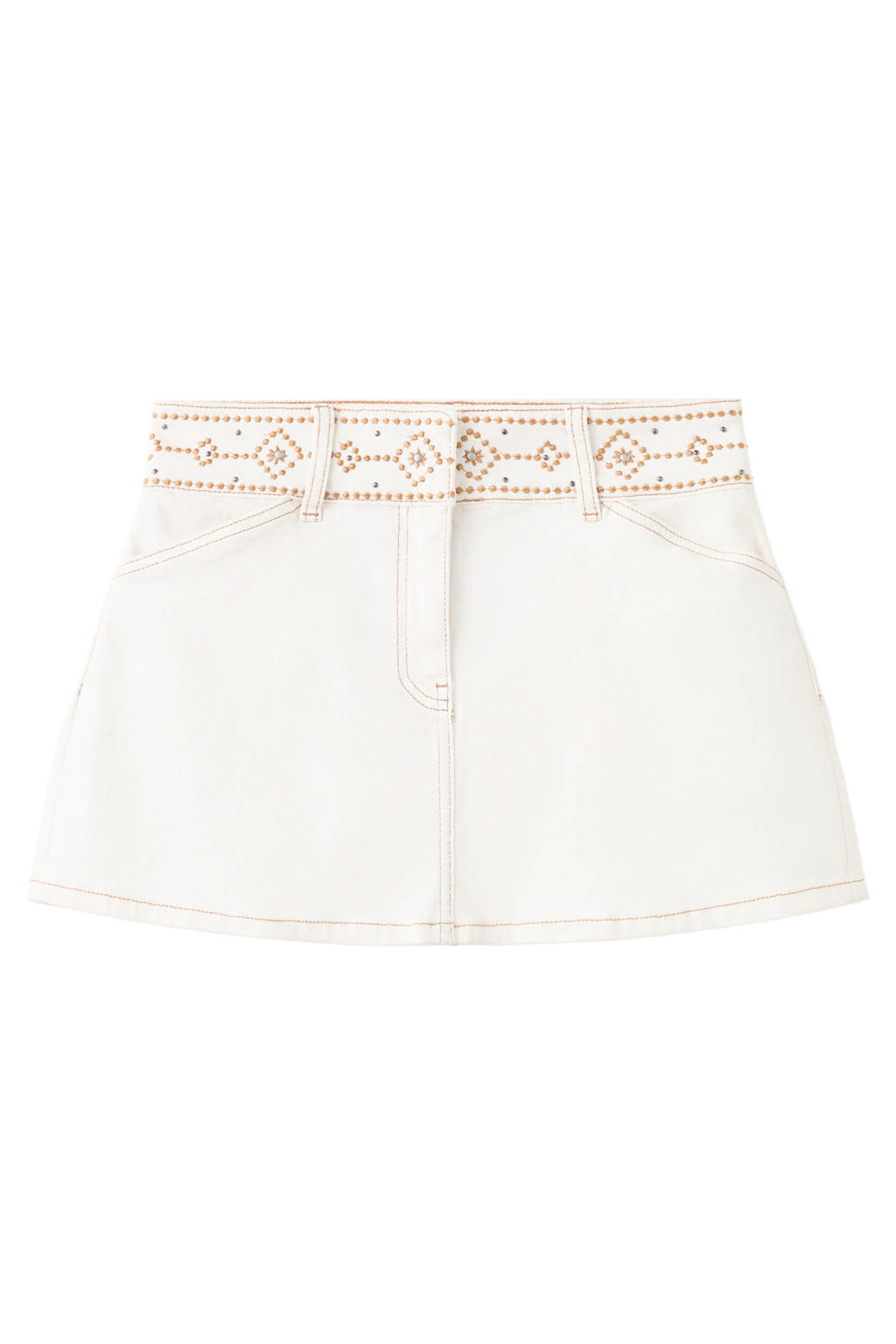 Ecru meisjes MANGO TEEN mini rok gemaakt van denim en met rits- en haaksluiting