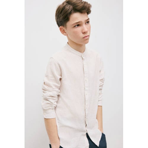 Mango Kids linnen gestreepte overhemd beige Streep - maat 152 afbeelding
