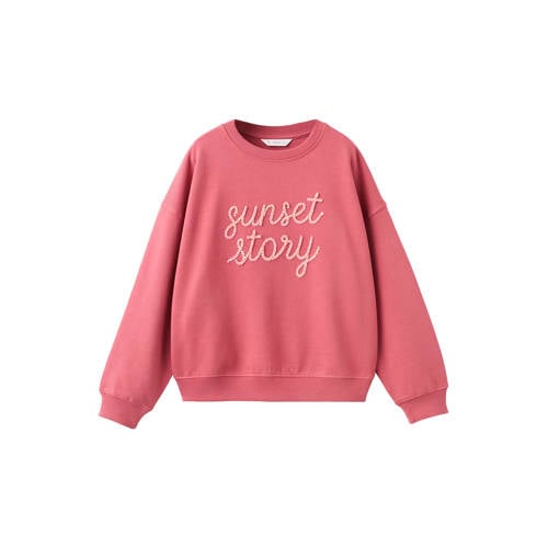 Mango Kids sweater koraalrood Tekst - maat 128 | Sweater van Mango Kids afbeelding