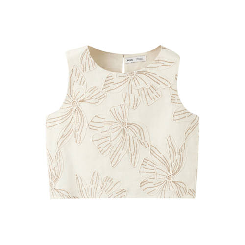 Mango Kids gebloemde blousetop beige Meisjes Katoen Ronde hals Bloemen - maat 116 afbeelding