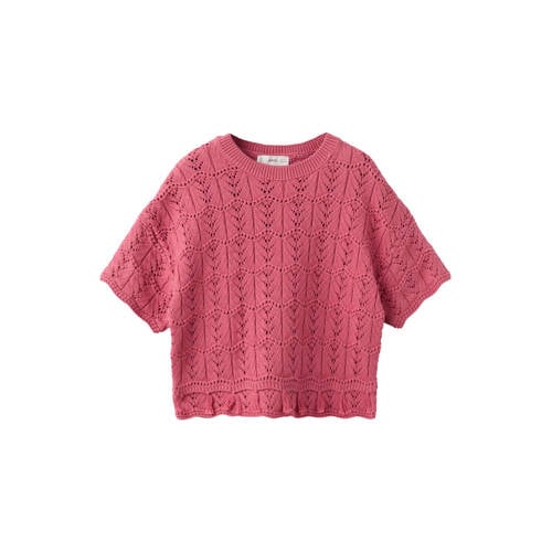 Mango Kids roze broderie Top Meisjes Katoen Ronde hals Effen - maat 128 afbeelding