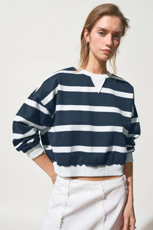 gestreepte cropped trui donkerblauw