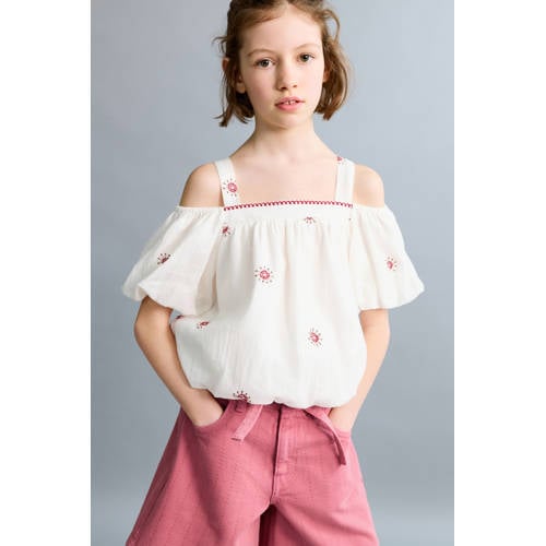 Mango Kids off shoulder top wit All over print - maat 146 afbeelding