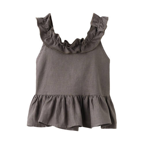 Mango Kids mouwloze top met linnen donkerbruin Effen - maat 164 afbeelding