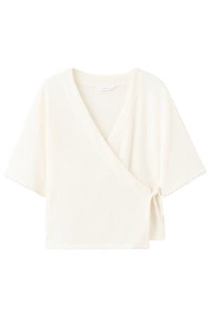 overslagtop beige gebreid