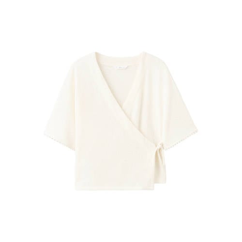 Mango Kids overslagtop beige gebreid Meisjes Polyester V-hals Effen - maat 128 afbeelding