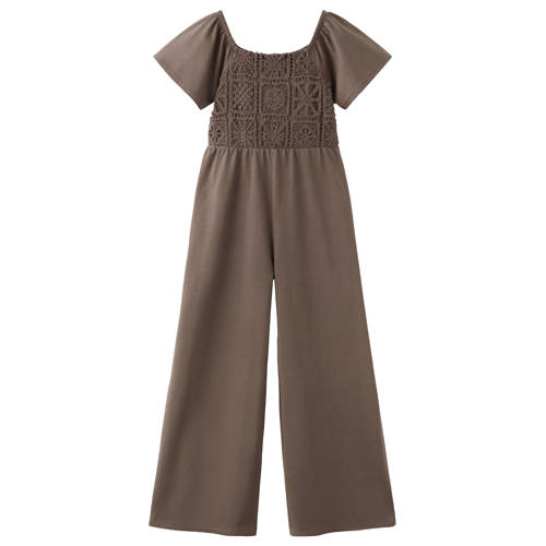 Mango Kids jumpsuit bruin Meisjes Katoen Ronde hals Effen - maat 164 afbeelding