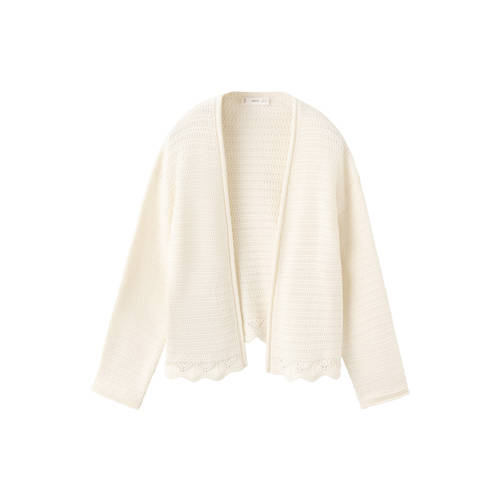 Mango Kids vest ecru gebreid Meisjes Katoen Openvallende hals Effen - maat 152 afbeelding