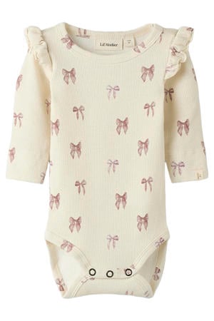 romper met ruches en print - ecru/roze