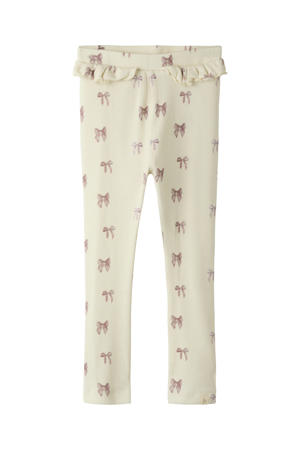 slim regular waist legging met textuur ecru/paars