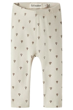 katoenen slim fit gebreide babybroek met print - ecru
