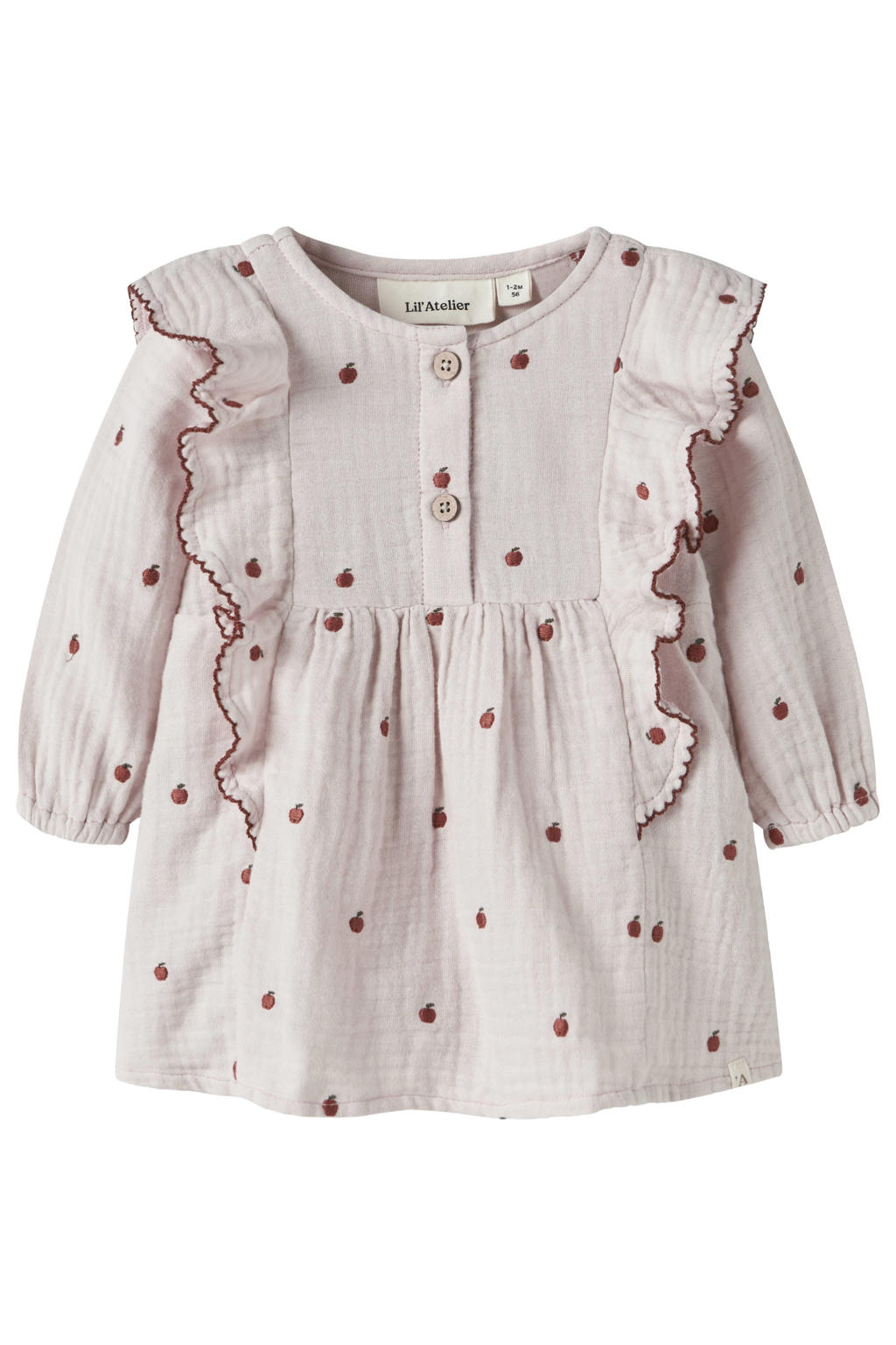 Lilakleurige meisjes LIL' ATELIER BABY korte jurk met stippen van katoen met lange mouwen en ronde hals