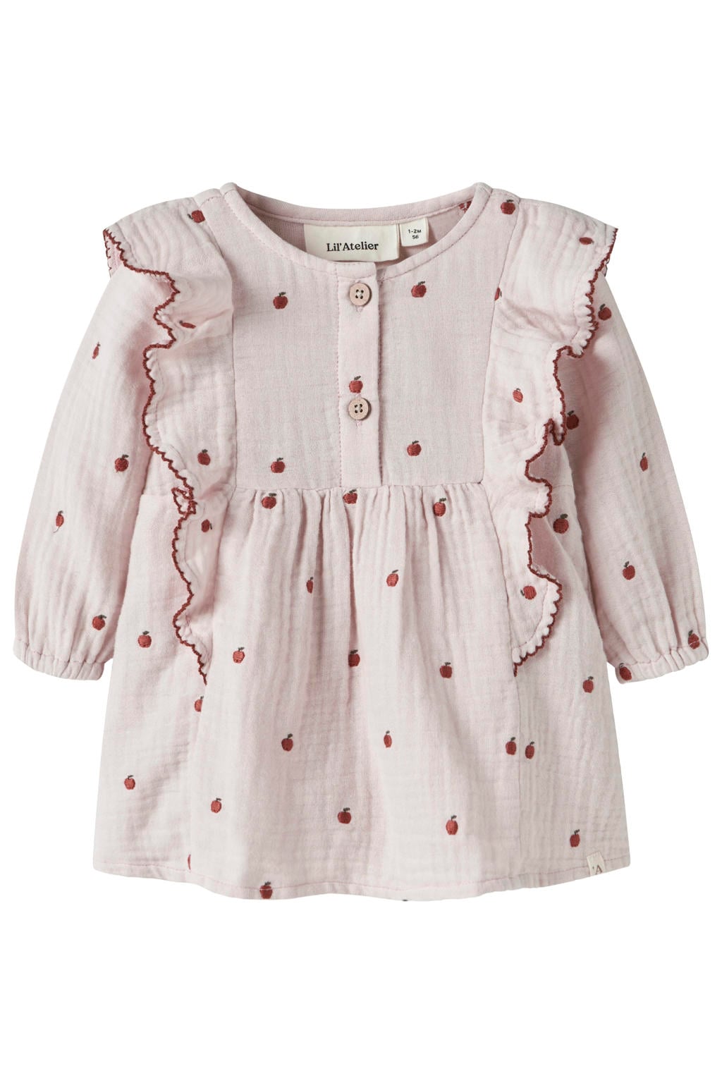 Lilakleurige meisjes LIL' ATELIER BABY korte jurk met stippen van katoen met lange mouwen en ronde hals