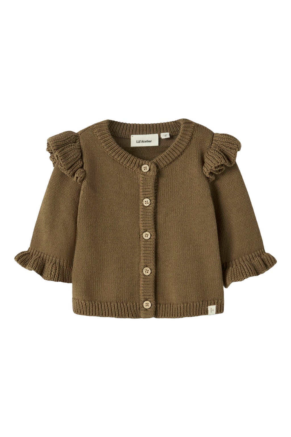 LIL' ATELIER BABY katoenen gebreide vest met ruches - bruin