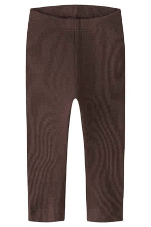 skinny regular waist babybroek rib gebreid donkerbruin
