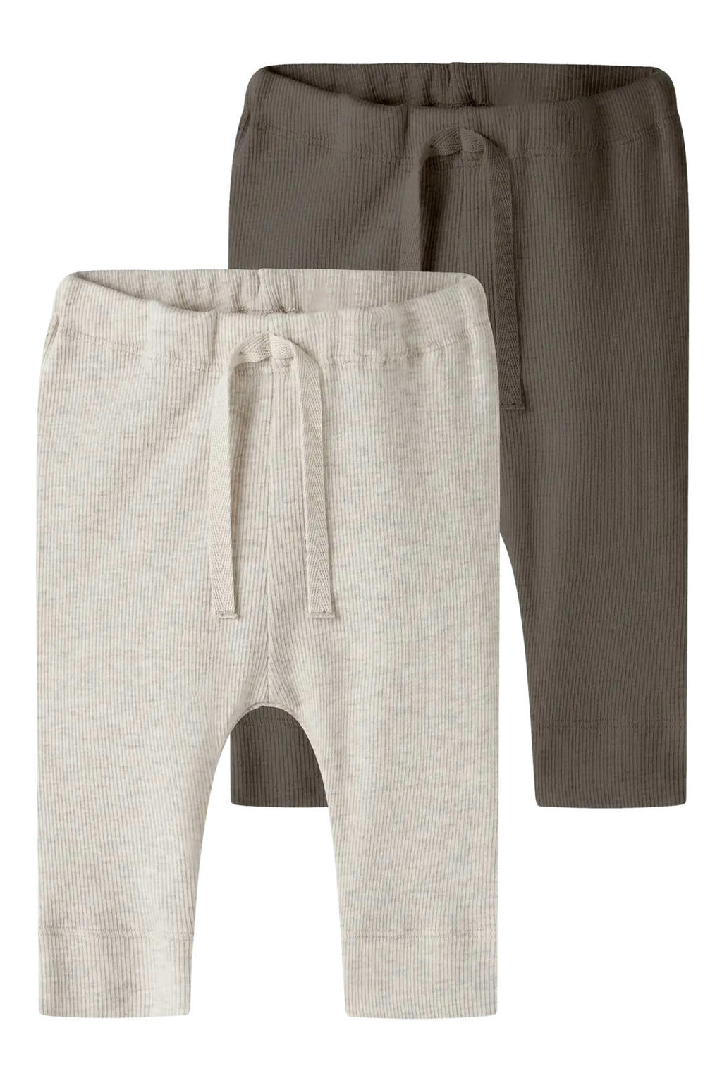 Set van 2 beige en bruine NAME IT BABY katoenen babybroek met elastische tailleband met koord