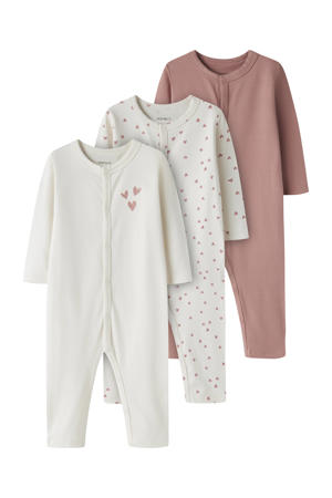 baby pyjama met hartjes - roze/ecru (set van 3)