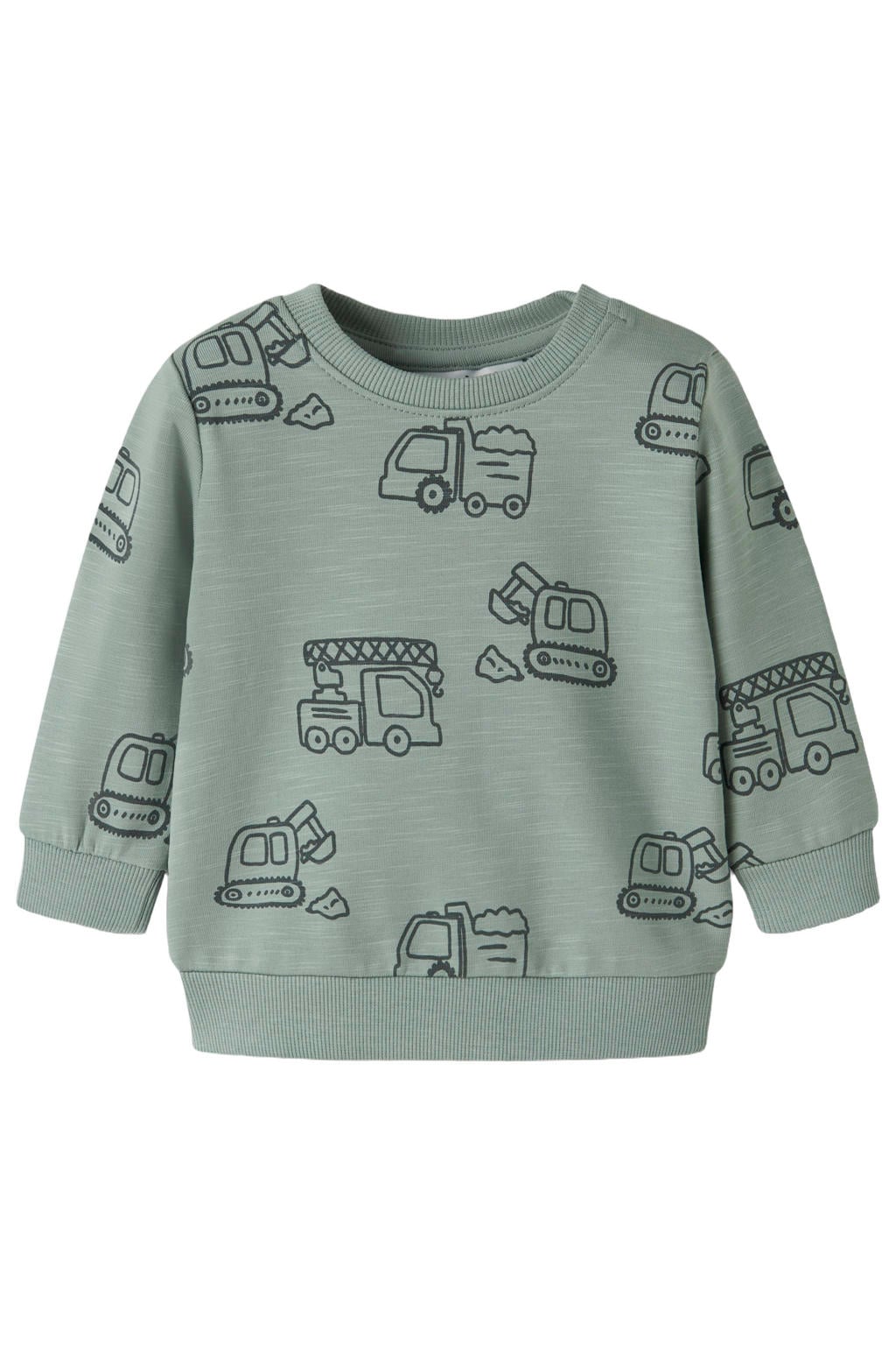 NAME IT BABY rechtvallende sweater met print - groen
