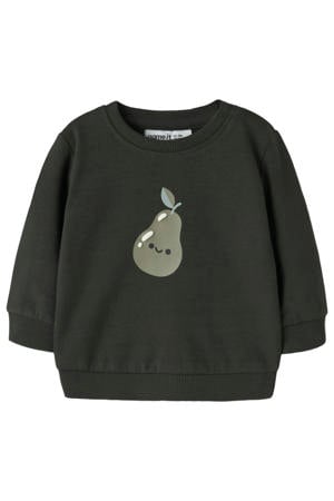 rechtvallend sweater met print - donkergroen