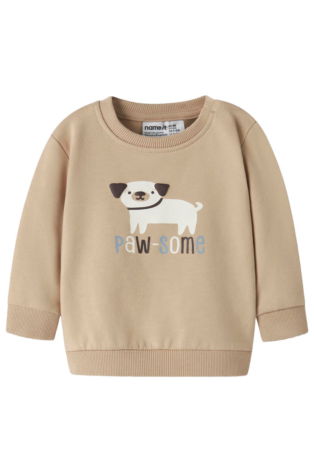 NAME IT BABY rechtvallende sweater met print - beige