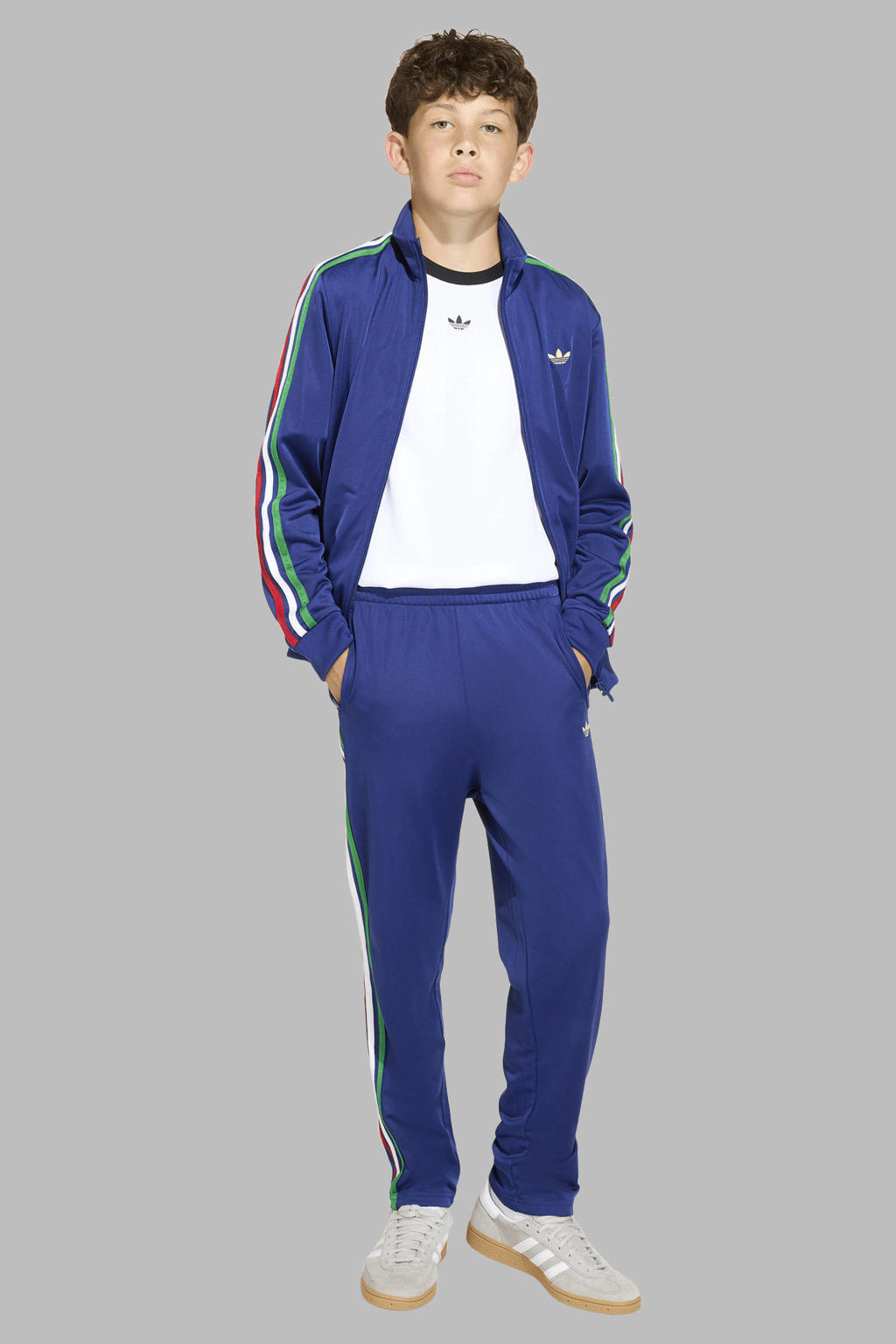 Blauw, groen en witte jongens en meisjes adidas Originals trainingsbroek Firebird van polyester met elastische tailleband met koord en effen