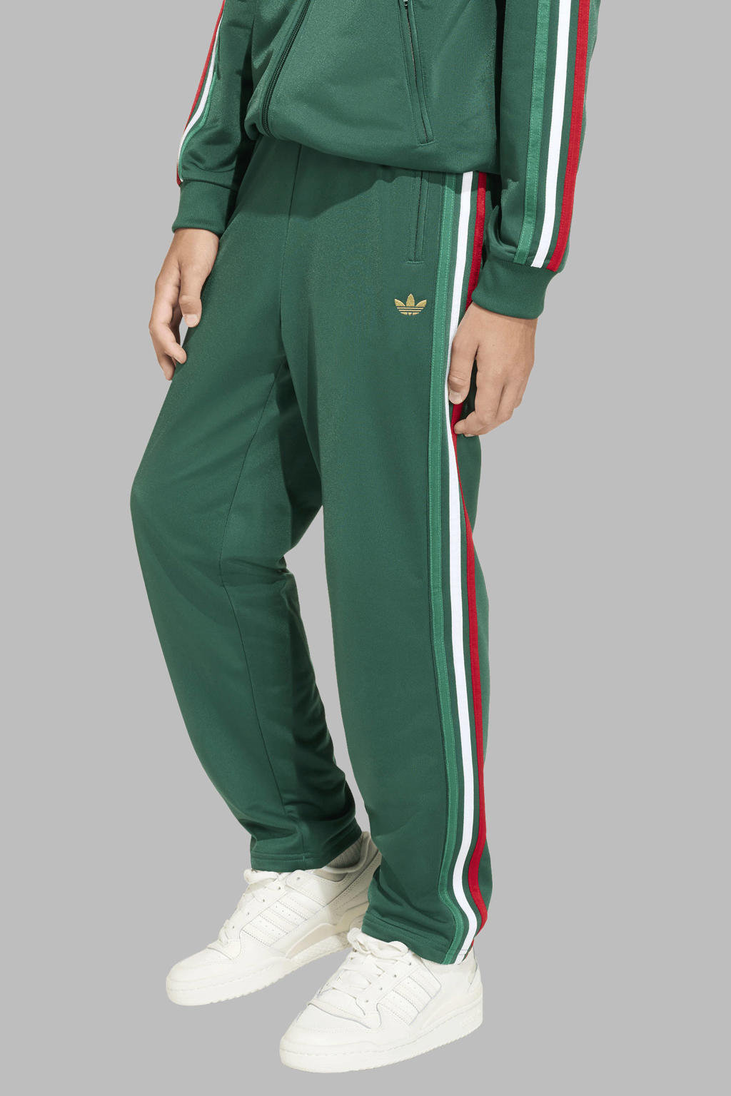 Groen, rood en witte jongens en meisjes adidas Originals trainingsbroek Firebird van polyester met elastische tailleband met koord en effen