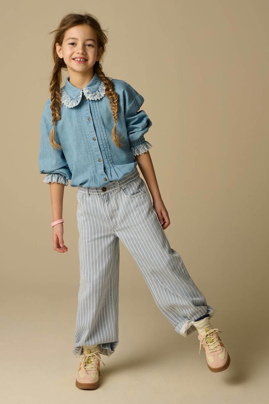 Sissy-Boy gestreepte wide leg jeans light blue denim