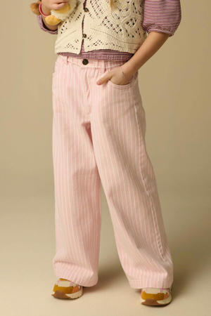 gestreepte wide leg jeans lichtroze