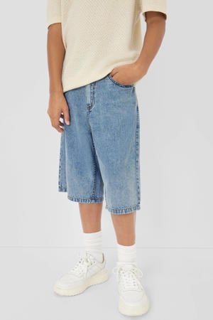 regular waist short light blue denim