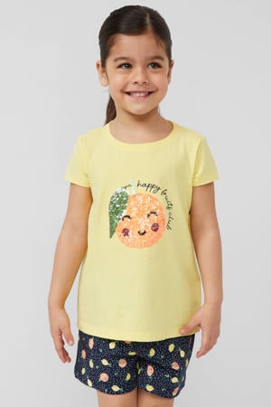 T-shirt met pailletten geel