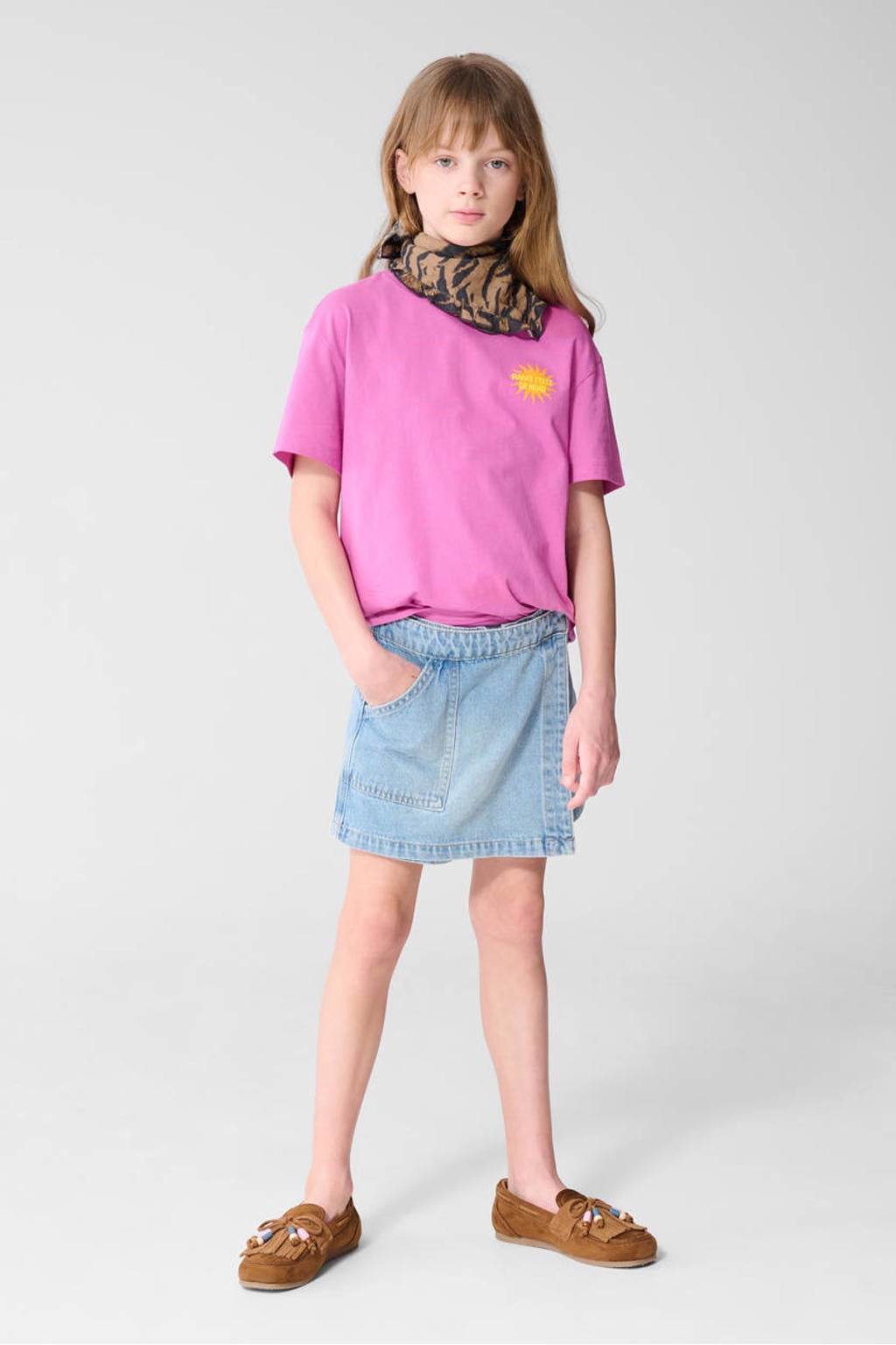 Light blue denim meisjes Shoeby skort gemaakt van denim en met knoopsluiting
