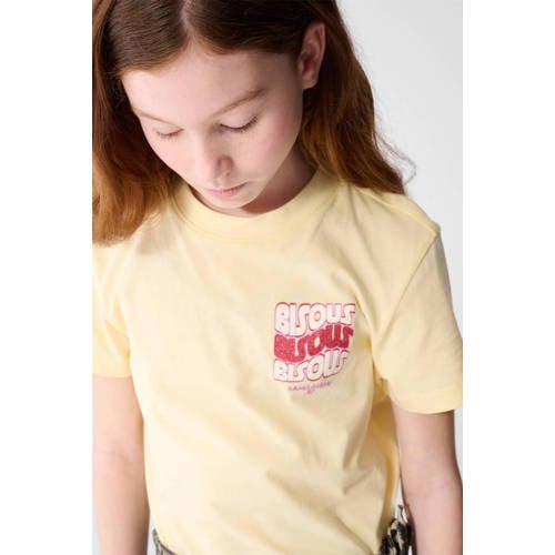 Shoeby T-shirt lichtgeel met glitter Meisjes Katoen Ronde hals Effen - maat 110/116 afbeelding