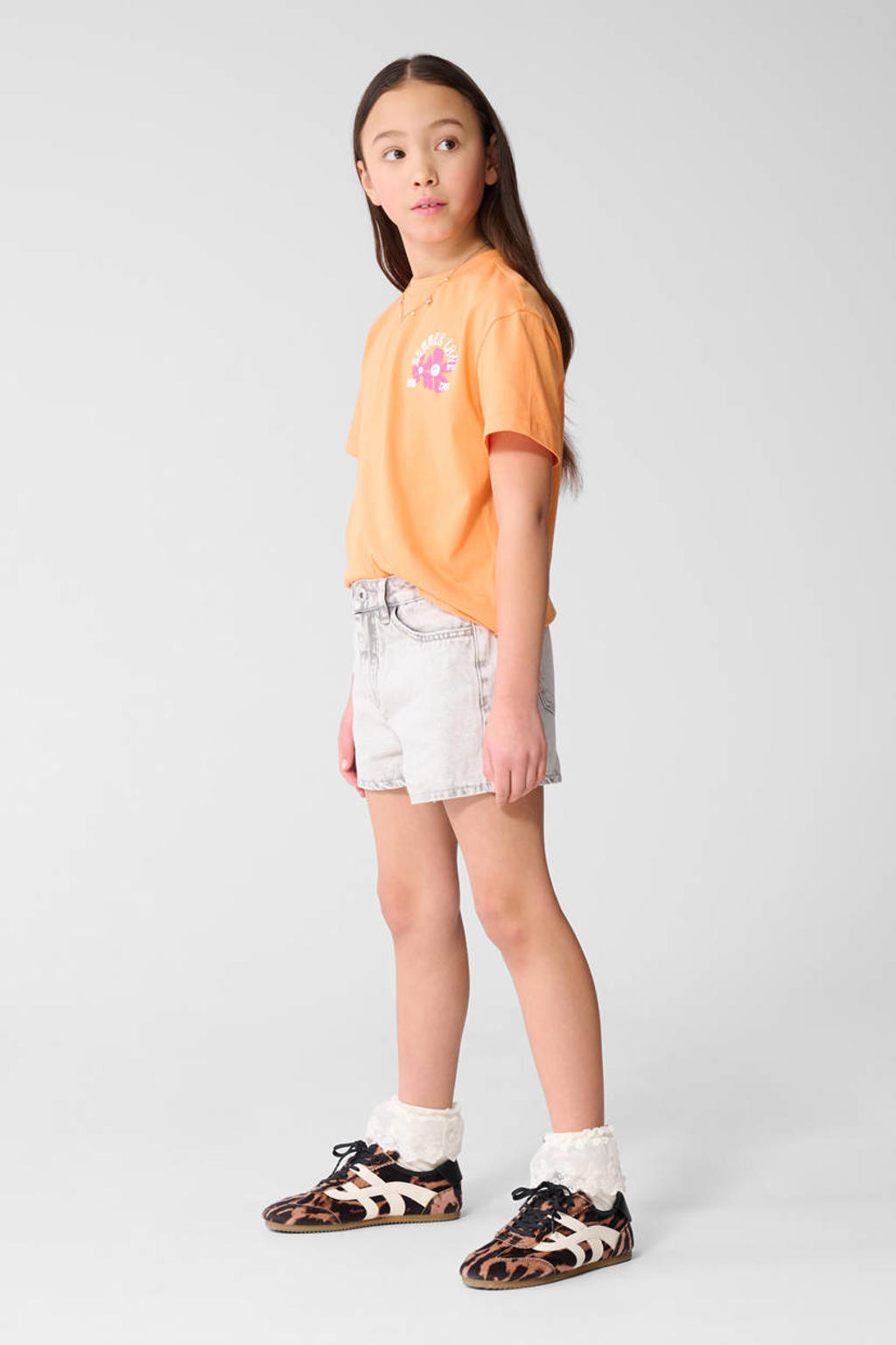 Oranje meisjes Shoeby T-shirt van katoen met logo dessin, korte mouwen en ronde hals