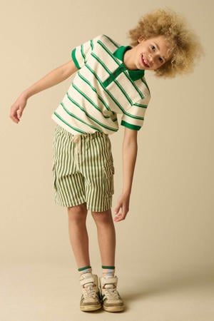 gestreepte polo groen fijn gebreid