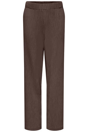 straight casual broek met textuur donkerbruin