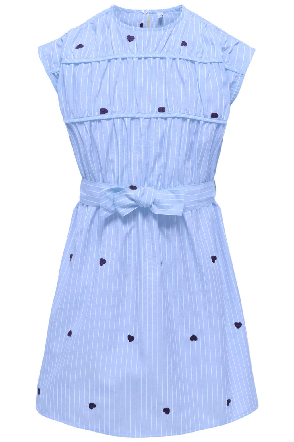 Lichtblauwe meisjes KIDS ONLY GIRL gestreepte korte jurk van polyester met hartjesprint, ronde hals en knoopsluiting