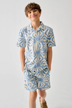 relaxed casual overhemd met textuur lichtblauw