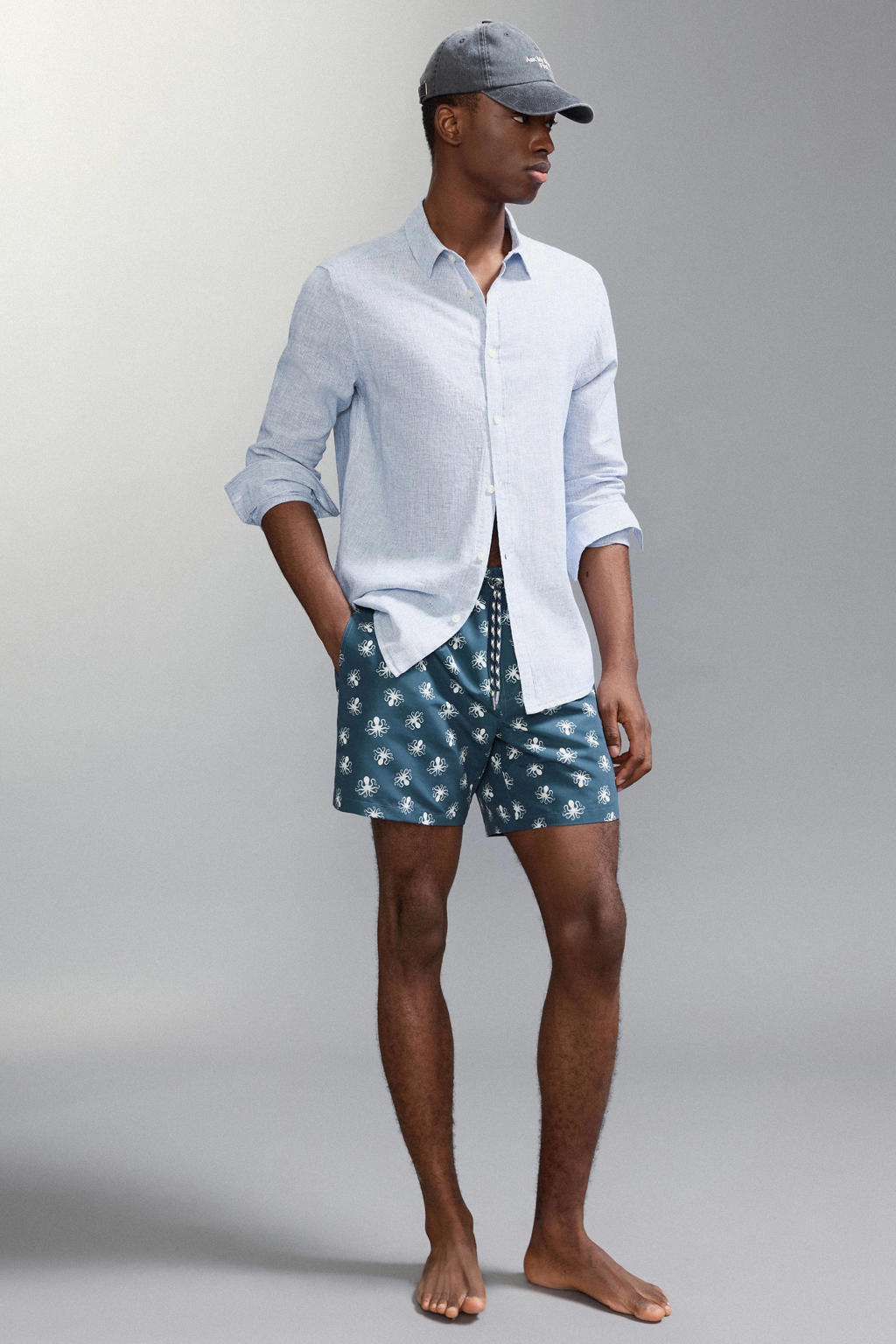 MANGO TEEN zwemshort all over print blauw/wit