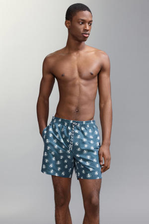 zwemshort all over print blauw/wit