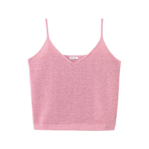 MANGO TEEN spaghettitop roze gebreid Meisjes Polyester V-hals Effen - maat 158(XS) afbeelding