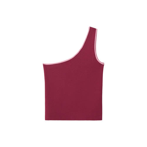 MANGO TEEN one shoulder top donkerrood Effen - maat 168(M) afbeelding