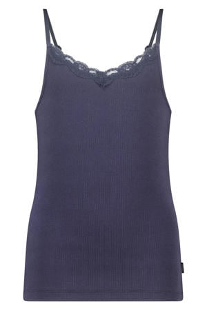 mouwloze top rib gebreid donkerblauw