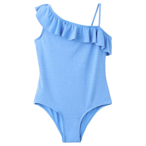 Mango Kids one shoulder badpak blauw Meisjes Polyamide Effen - maat 140 - glitter afbeelding