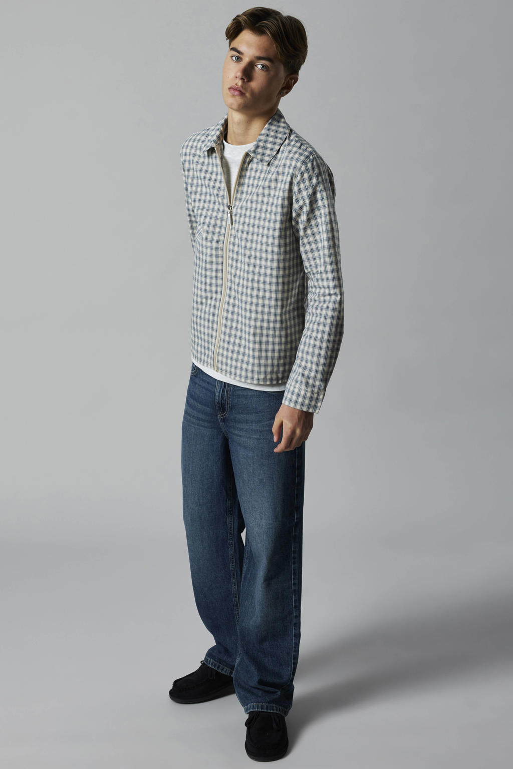 Dark blue denim jongens LMTD straight leg jeans van denim met rits- en knoopsluiting en effen