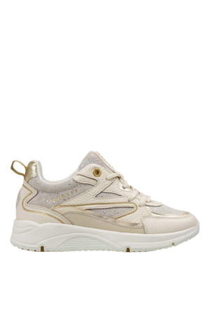 leren sneakers zand/goud